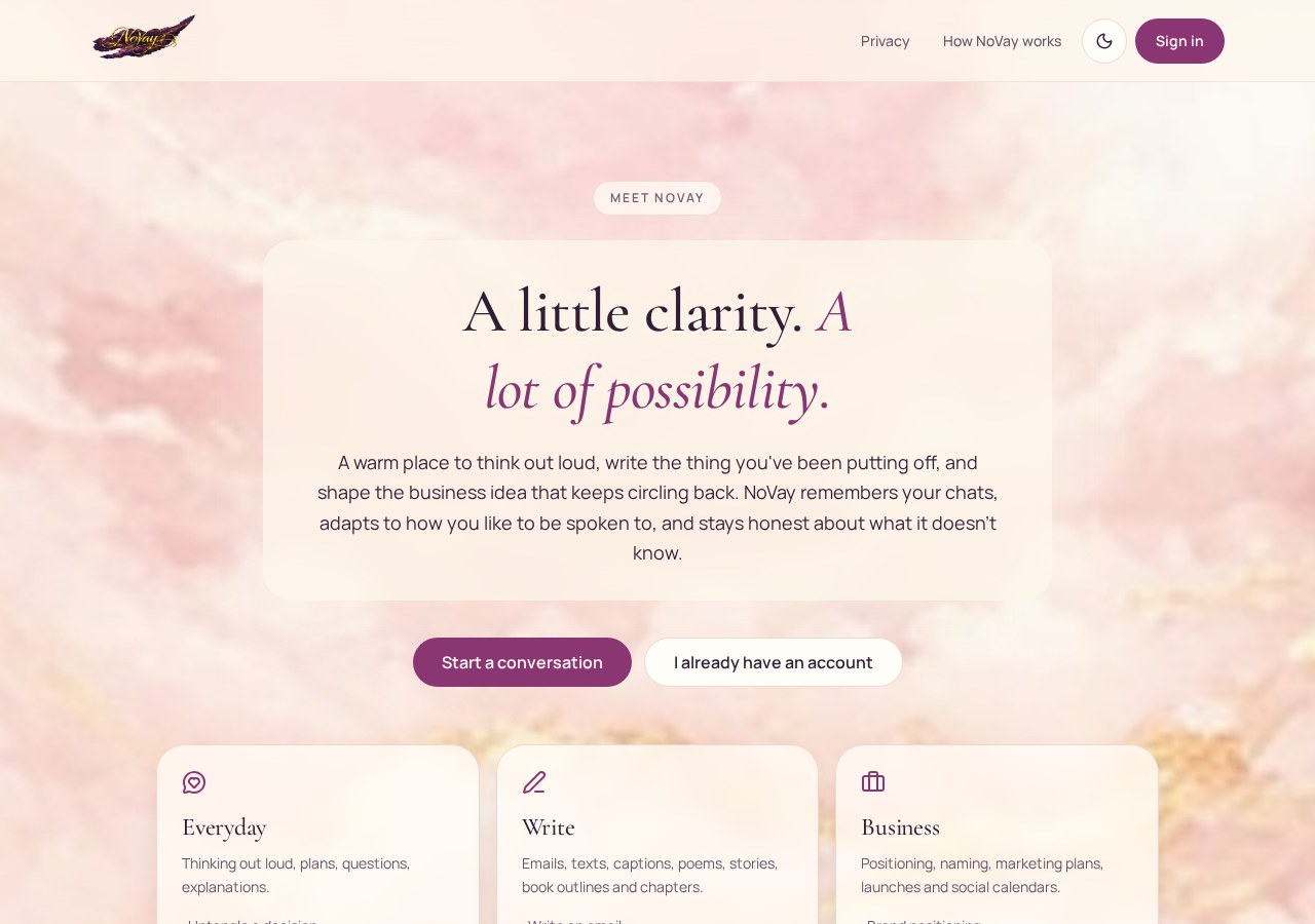 NoVay AI assistant homepage preview